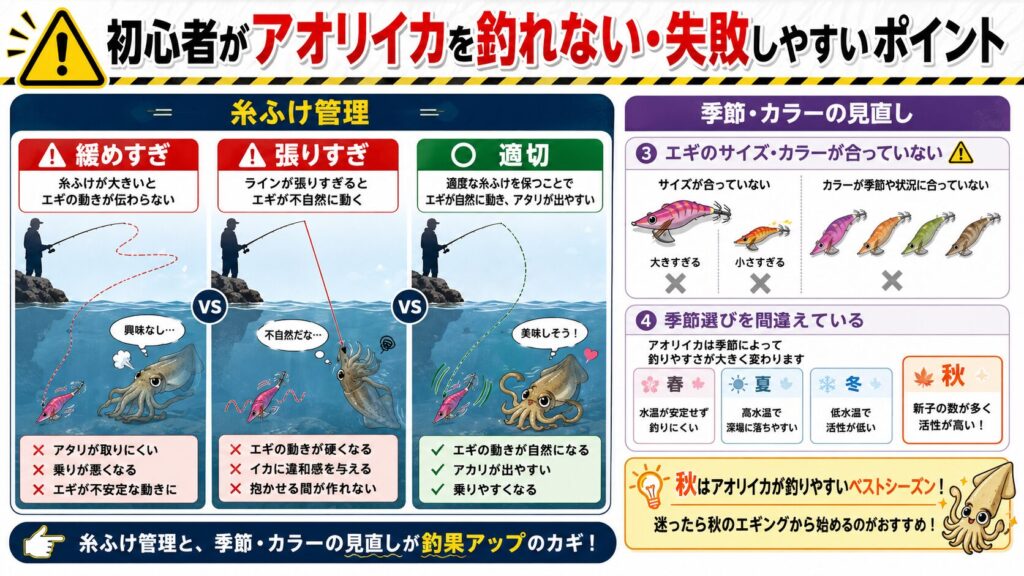初心者がアオリイカを釣れない・失敗しやすいポイント