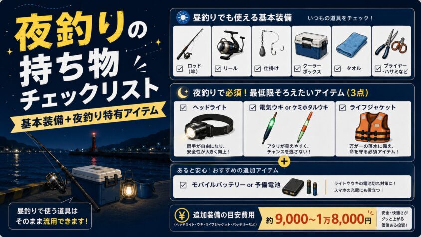 夜釣りの持ち物チェックリスト・基本装備＋夜釣り特有アイテム
