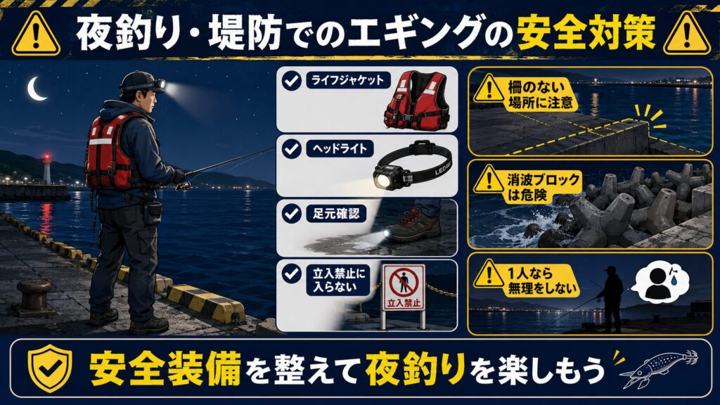 夜釣り・堤防でのエギングの安全対策