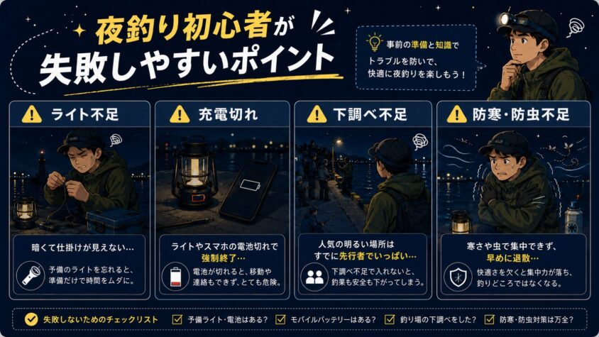 夜釣り初心者が失敗しやすいポイント