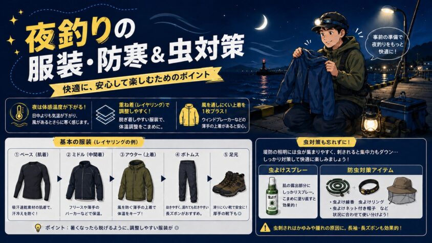 夜釣りの服装・防寒＆虫対策
