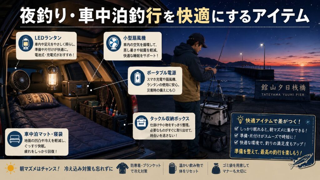 夜釣り・車中泊釣行を快適にするアイテム