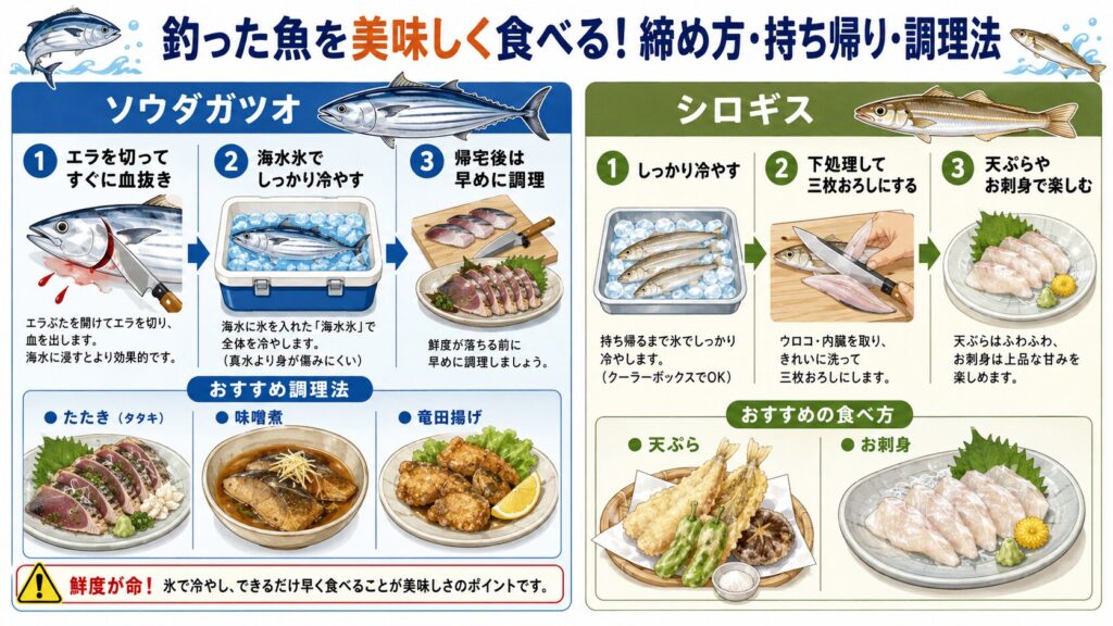 釣った魚を美味しく食べる！締め方・持ち帰り・調理法