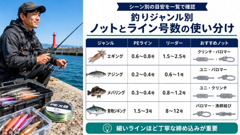 釣りジャンル別・ノットとライン号数の使い分け