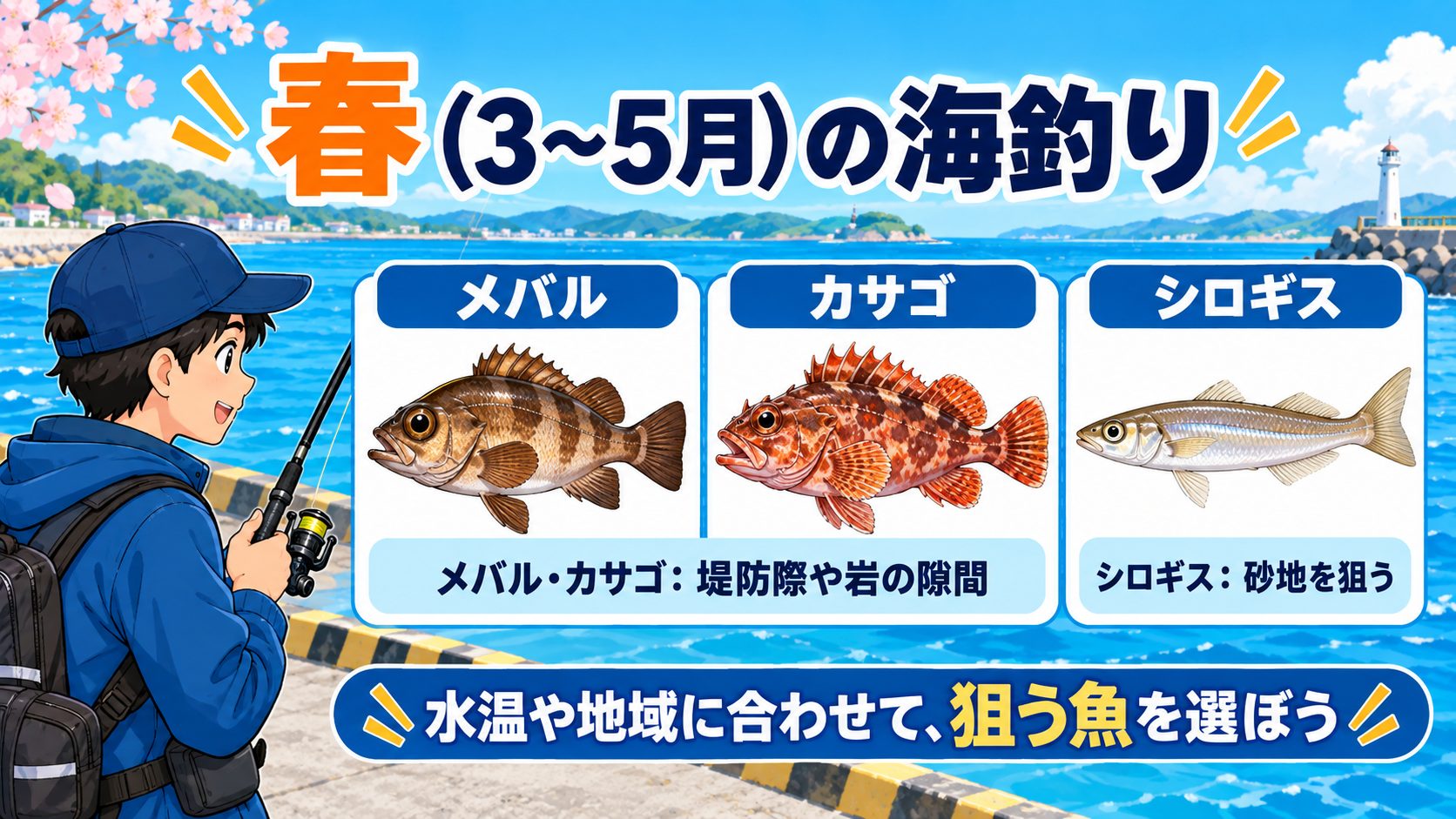 春の海釣りで狙うメバル・カサゴ・シロギスと堤防際や砂地の狙い方