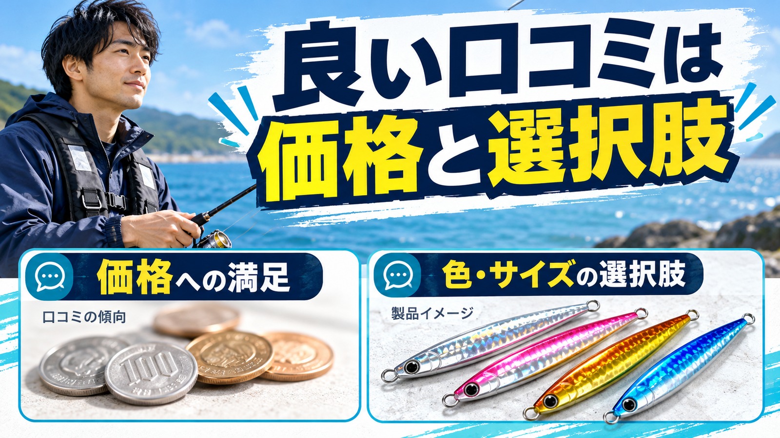 色違いのメタルジグと価格・色展開への声を示す図