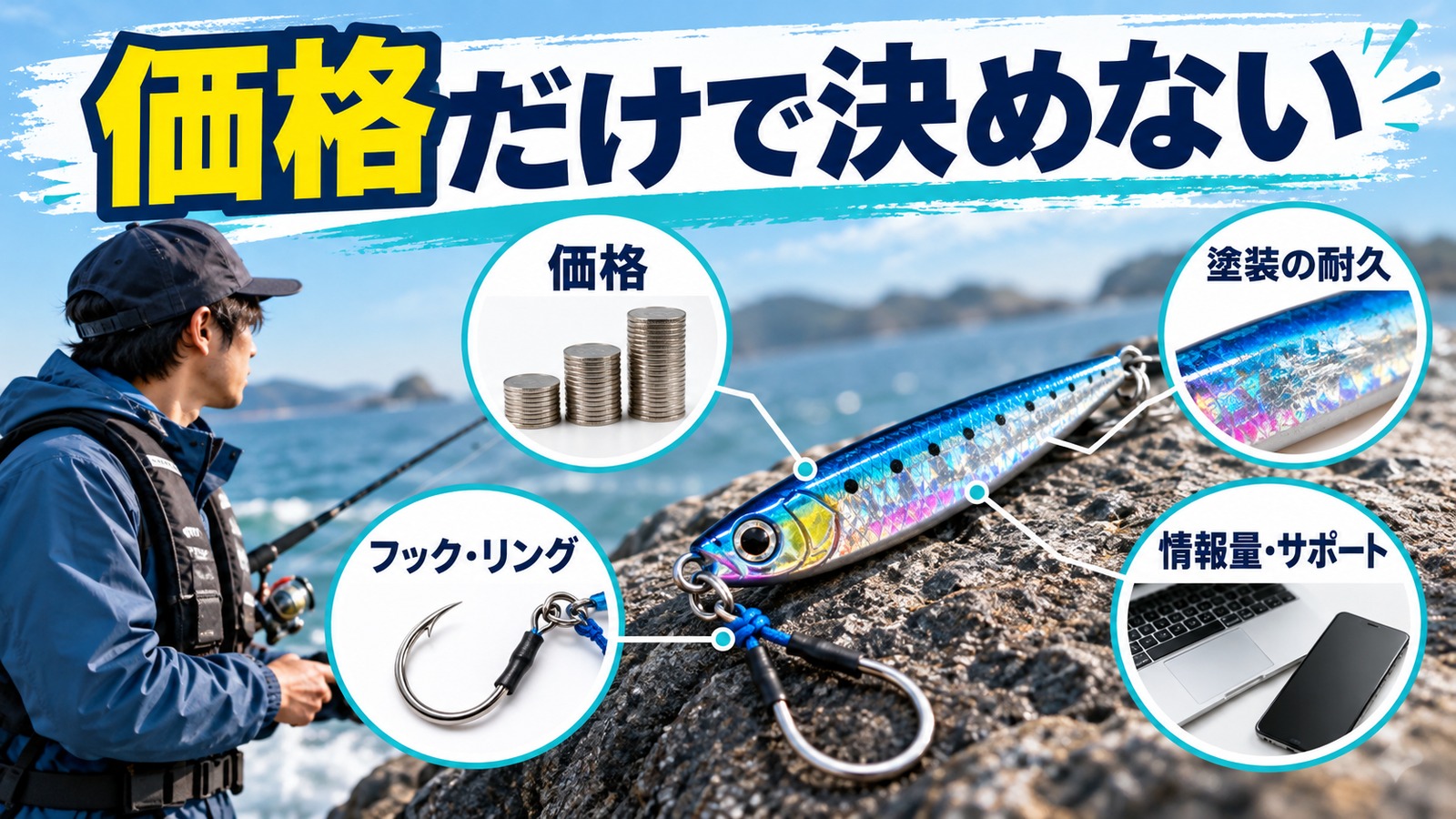 ジグ選びで耐久性、部品、情報量も確認する図